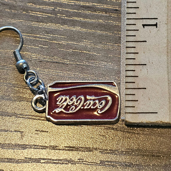 Coca Cola Soda Can Dangle Earrings Red & Silver - Picture 4 of 6
